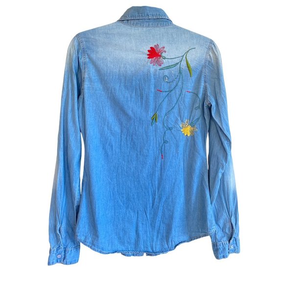 Sinclair Wear Western Denim Flower Shirt Embroidered Cotton Button Down - Picture 7 of 16